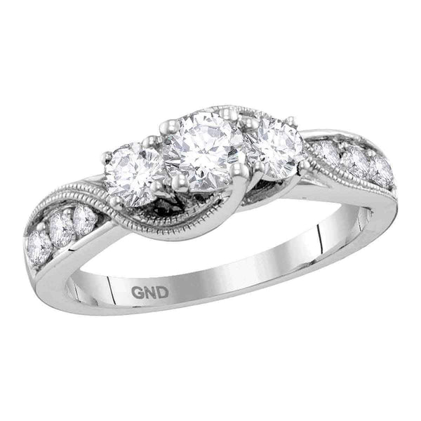 14kt White Gold Women's Round Diamond 3-stone Milgrain Bridal Wedding Engagement Ring 1.00 Cttw - FREE Shipping (US/CAN)-Gold & Diamond Engagement & Anniversary Rings-5-JadeMoghul Inc.