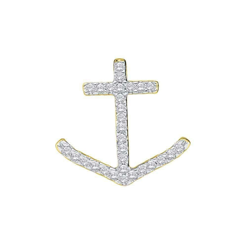 14kt White Gold Womens Round Diamond Anchor Nautical Pendant 1-4 Cttw-Gold & Diamond Pendants & Necklaces-JadeMoghul Inc.