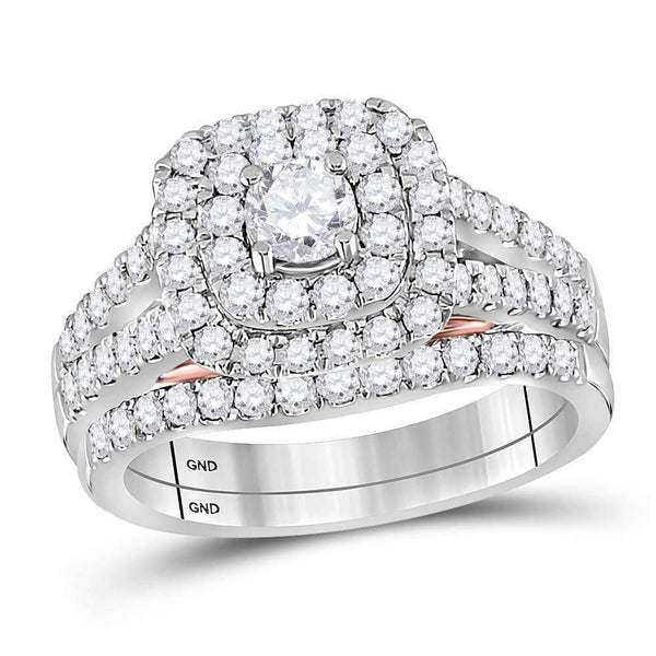14kt White Gold Women's Round Diamond Bellissimo Double Square Halo Bridal Wedding Engagement Ring Band Set 1-1/4 Cttw - FREE Shipping (US/CAN)-Wedding Jewelry-5-JadeMoghul Inc.