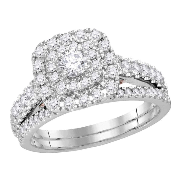 14kt White Gold Women's Round Diamond Bellissimo Double Square Halo Bridal Wedding Engagement Ring Band Set 1.00 Cttw - FREE Shipping (US/CAN)-Gold & Diamond Wedding Ring Sets-5-JadeMoghul Inc.