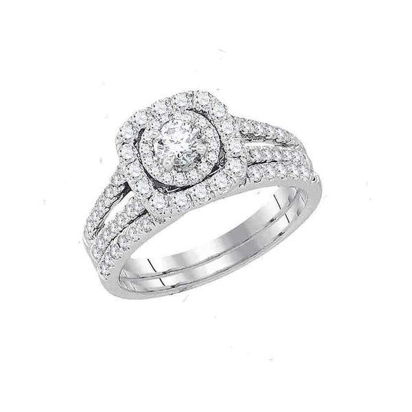 14kt White Gold Women's Round Diamond Bridal Wedding Engagement Ring Band Set 1-1/2 Cttw - FREE Shipping (US/CAN)-Gold & Diamond Wedding Ring Sets-5-JadeMoghul Inc.