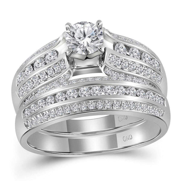 14kt White Gold Women's Round Diamond Bridal Wedding Engagement Ring Band Set 1-1/4 Cttw - FREE Shipping (US/CAN)-Gold & Diamond Wedding Ring Sets-6-JadeMoghul Inc.