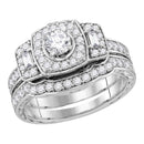 14kt White Gold Women's Round Diamond Bridal Wedding Engagement Ring Band Set 1.00 Cttw - FREE Shipping (US/CAN) (Certified)-Gold & Diamond Wedding Ring Sets-5.5-JadeMoghul Inc.