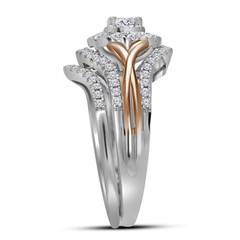 14kt White Gold Women's Round Diamond Bridal Wedding Engagement Ring Band Set 1.00 Cttw - FREE Shipping (US/CAN)-Gold & Diamond Wedding Ring Sets-5-JadeMoghul Inc.