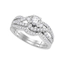 14kt White Gold Women's Round Diamond Bridal Wedding Engagement Ring Band Set 1.00 Cttw - FREE Shipping (US/CAN)-Gold & Diamond Wedding Ring Sets-5.5-JadeMoghul Inc.