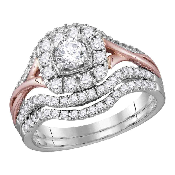 14kt White Gold Women's Round Diamond Bridal Wedding Engagement Ring Band Set 1.00 Cttw - FREE Shipping (US/CAN)-Gold & Diamond Wedding Ring Sets-5-JadeMoghul Inc.