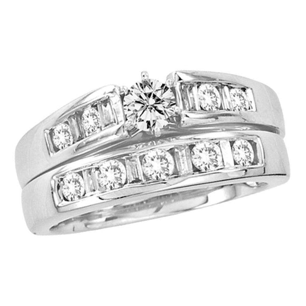 14kt White Gold Women's Round Diamond Bridal Wedding Engagement Ring Band Set 1.00 Cttw - FREE Shipping (US/CAN)-Gold & Diamond Wedding Ring Sets-5-JadeMoghul Inc.