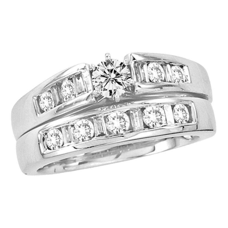 14kt White Gold Women's Round Diamond Bridal Wedding Engagement Ring Band Set 1.00 Cttw - FREE Shipping (US/CAN)-Gold & Diamond Wedding Ring Sets-5-JadeMoghul Inc.