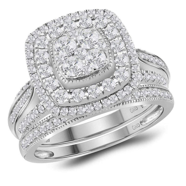 14kt White Gold Womens Round Diamond Bridal Wedding Engagement Ring Band Set 1.00 Cttw - FREE Shipping (US/CAN)-Gold & Diamond Wedding Ring Sets-6-JadeMoghul Inc.