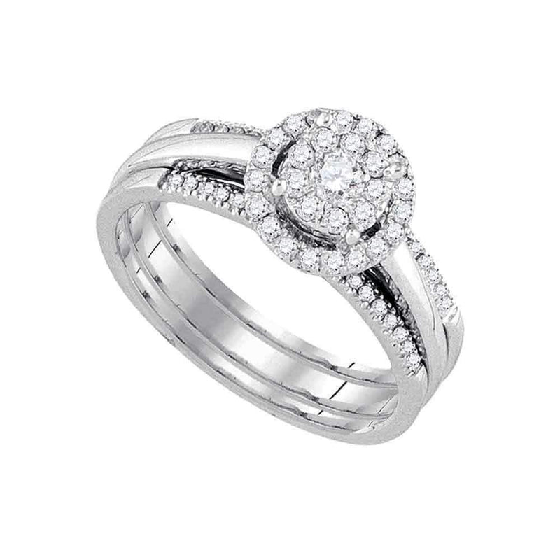 14kt White Gold Women's Round Diamond Bridal Wedding Engagement Ring Band Set 1/2 Cttw - FREE Shipping (US/CAN)-Gold & Diamond Wedding Ring Sets-5-JadeMoghul Inc.