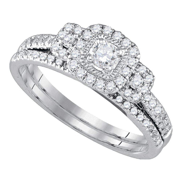 14kt White Gold Women's Round Diamond Bridal Wedding Engagement Ring Band Set 1/2 Cttw - FREE Shipping (US/CAN)-Gold & Diamond Wedding Ring Sets-5-JadeMoghul Inc.