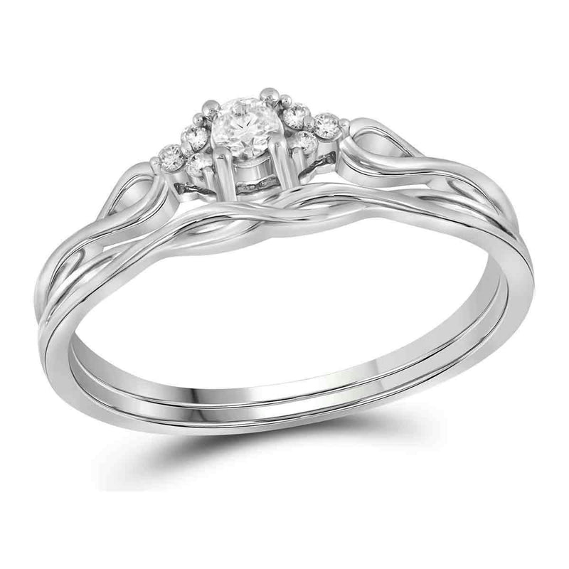 14kt White Gold Women's Round Diamond Bridal Wedding Engagement Ring Band Set 1/6 Cttw - FREE Shipping (US/CAN)-Gold & Diamond Wedding Ring Sets-5.5-JadeMoghul Inc.