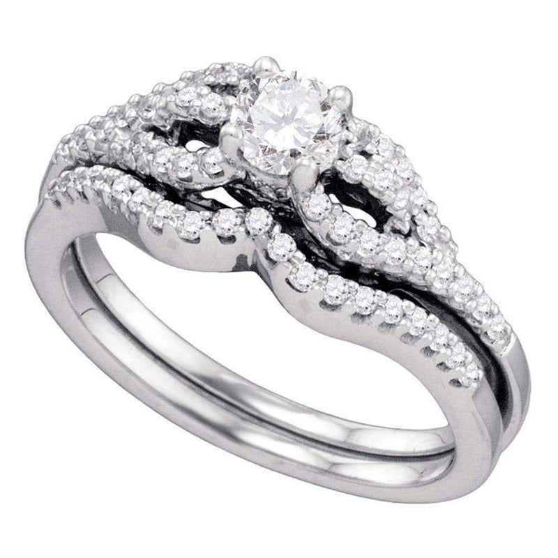 14kt White Gold Women's Round Diamond Bridal Wedding Engagement Ring Band Set 3/4 Cttw - FREE Shipping (US/CAN)-Gold & Diamond Wedding Ring Sets-5-JadeMoghul Inc.