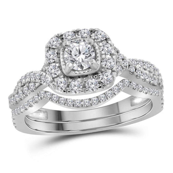 14kt White Gold Womens Round Diamond Bridal Wedding Engagement Ring Band Set 3/4 Cttw - FREE Shipping (US/CAN)-Gold & Diamond Wedding Ring Sets-5-JadeMoghul Inc.