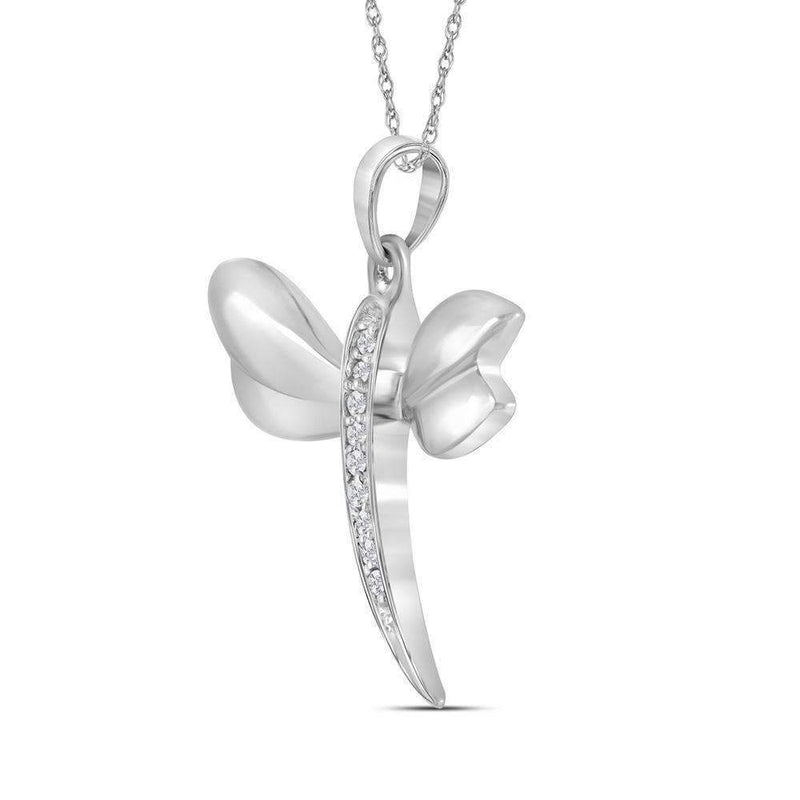 14kt White Gold Women's Round Diamond Butterfly Bug Winged Pendant .03 Cttw - FREE Shipping (US/CAN)-Gold & Diamond Pendants & Necklaces-JadeMoghul Inc.