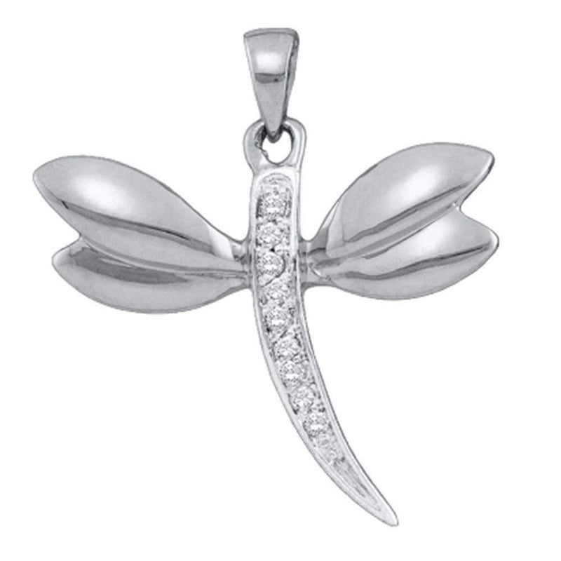 14kt White Gold Women's Round Diamond Butterfly Bug Winged Pendant .03 Cttw - FREE Shipping (US/CAN)-Gold & Diamond Pendants & Necklaces-JadeMoghul Inc.