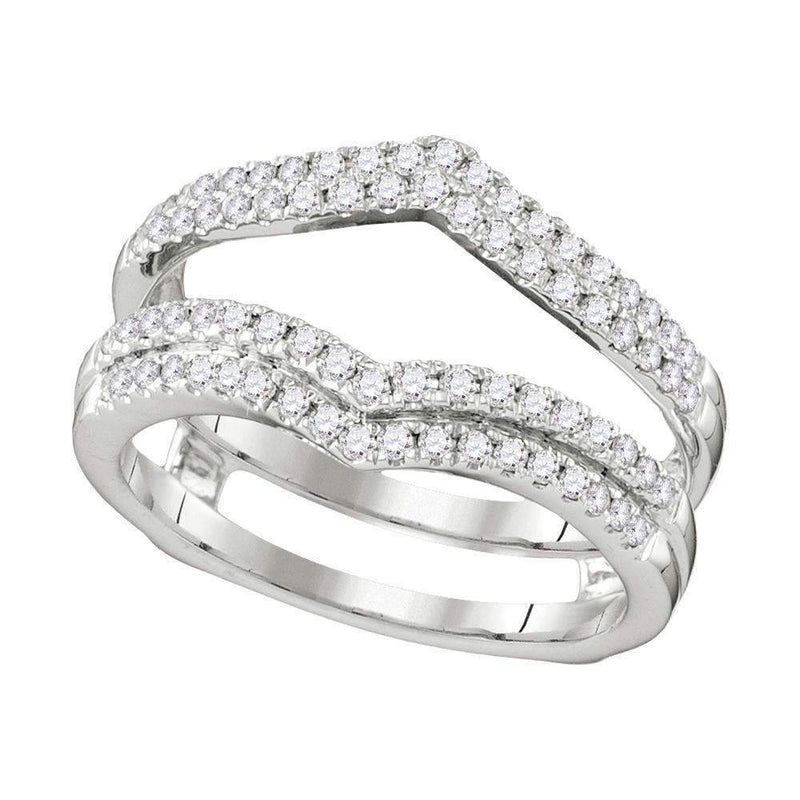 14kt White Gold Women's Round Diamond Chevron Wrap Ring Guard Enhancer Wedding Band 1/2 Cttw - FREE Shipping (US/CAN)-Wedding Jewelry-6-JadeMoghul Inc.