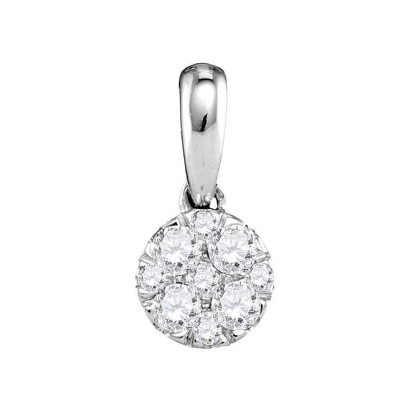 14kt White Gold Women's Round Diamond Circle Cluster Pendant 1-4 Cttw - FREE Shipping (US/CAN)-Gold & Diamond Pendants & Necklaces-JadeMoghul Inc.