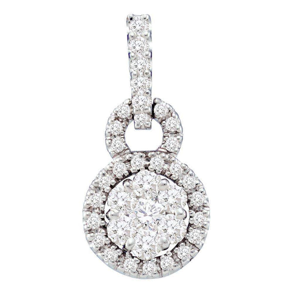 14kt White Gold Women's Round Diamond Circle Frame Flower Cluster Pendant 1-2 Cttw - FREE Shipping (US/CAN)-Gold & Diamond Pendants & Necklaces-JadeMoghul Inc.