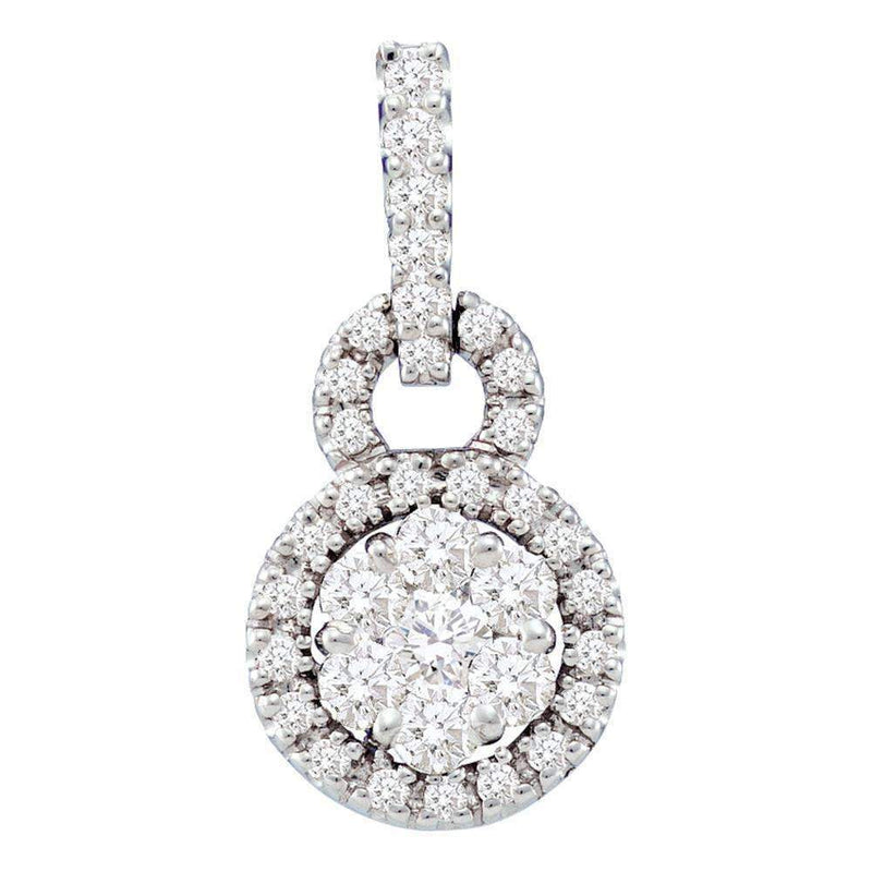 14kt White Gold Women's Round Diamond Circle Frame Flower Cluster Pendant 1-2 Cttw - FREE Shipping (US/CAN)-Gold & Diamond Pendants & Necklaces-JadeMoghul Inc.