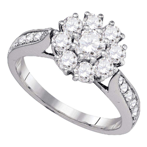 14kt White Gold Women's Round Diamond Cluster Bridal Wedding Engagement Ring 1-1/2 Cttw - FREE Shipping (US/CAN) (Certified)-Gold & Diamond Engagement & Anniversary Rings-7-JadeMoghul Inc.
