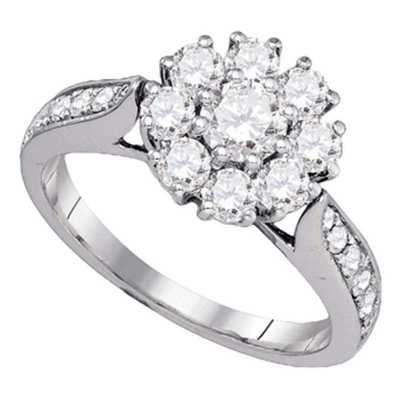 14kt White Gold Women's Round Diamond Cluster Bridal Wedding Engagement Ring 1-1/2 Cttw - FREE Shipping (US/CAN) (Certified)-Gold & Diamond Engagement & Anniversary Rings-7-JadeMoghul Inc.