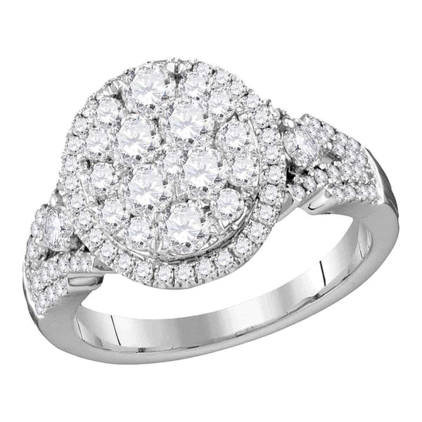14kt White Gold Women's Round Diamond Cluster Bridal Wedding Engagement Ring 1-1/2 Cttw - FREE Shipping (US/CAN)-Gold & Diamond Engagement & Anniversary Rings-5-JadeMoghul Inc.