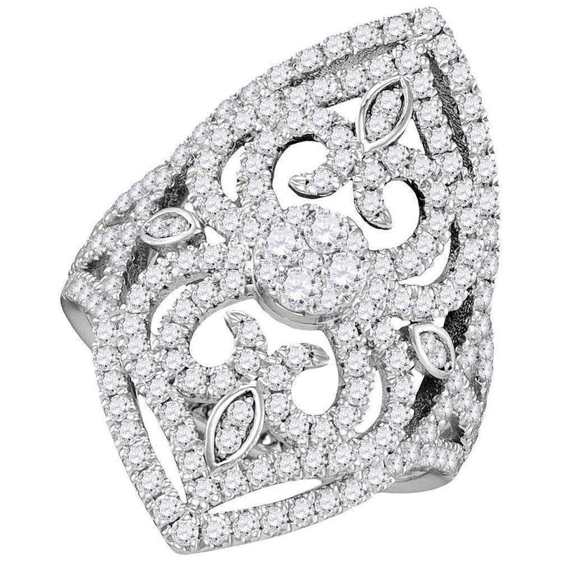 14kt White Gold Women's Round Diamond Cluster Bridal Wedding Engagement Ring 1-1/2 Cttw - FREE Shipping (US/CAN)-Wedding Jewelry-5.5-JadeMoghul Inc.