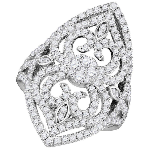 14kt White Gold Women's Round Diamond Cluster Bridal Wedding Engagement Ring 1-1/2 Cttw - FREE Shipping (US/CAN)-Wedding Jewelry-5.5-JadeMoghul Inc.