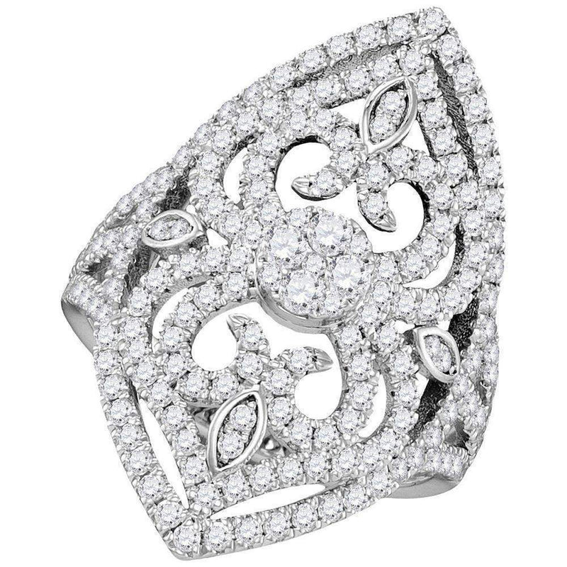 14kt White Gold Women's Round Diamond Cluster Bridal Wedding Engagement Ring 1-1/2 Cttw - FREE Shipping (US/CAN)-Wedding Jewelry-5.5-JadeMoghul Inc.