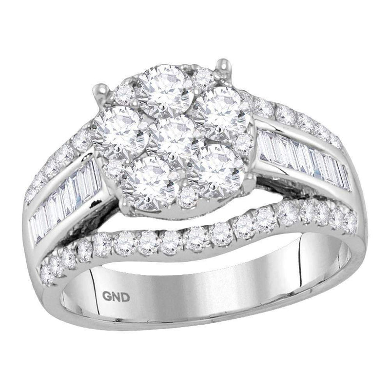 14kt White Gold Womens Round Diamond Cluster Bridal Wedding Engagement Ring 1-7/8 Cttw-Gold & Diamond Engagement & Anniversary Rings-6.5-JadeMoghul Inc.