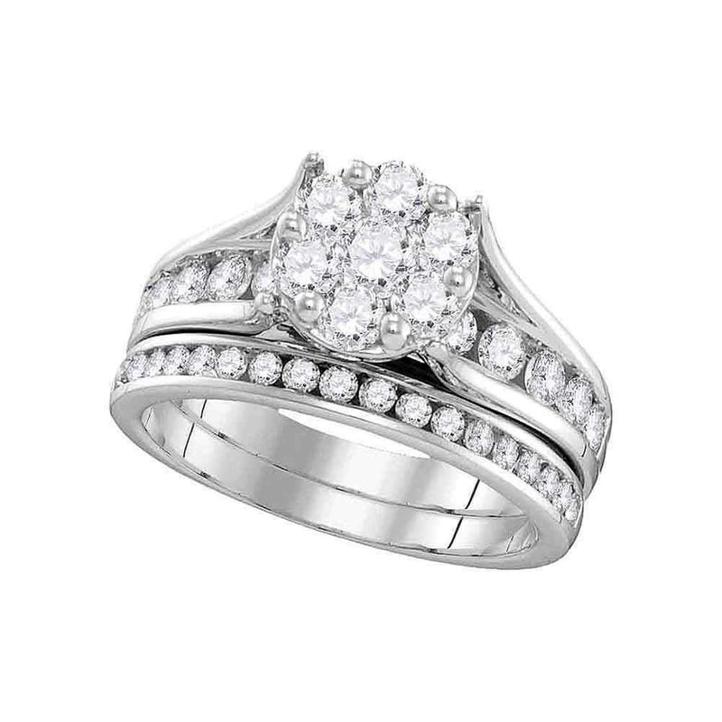 14kt White Gold Women's Round Diamond Cluster Bridal Wedding Engagement Ring Band Set 1-1/2 Cttw - FREE Shipping (US/CAN)-Gold & Diamond Wedding Ring Sets-5-JadeMoghul Inc.