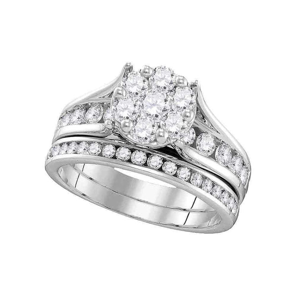 14kt White Gold Women's Round Diamond Cluster Bridal Wedding Engagement Ring Band Set 1-1/2 Cttw - FREE Shipping (US/CAN)-Gold & Diamond Wedding Ring Sets-5-JadeMoghul Inc.