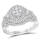 14kt White Gold Womens Round Diamond Cluster Bridal Wedding Engagement Ring Band Set 1.00 Cttw - FREE Shipping (US/CAN)-Gold & Diamond Wedding Ring Sets-JadeMoghul Inc.