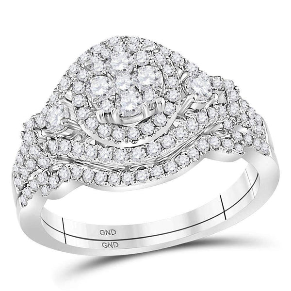 14kt White Gold Womens Round Diamond Cluster Bridal Wedding Engagement Ring Band Set 1.00 Cttw - FREE Shipping (US/CAN)-Gold & Diamond Wedding Ring Sets-JadeMoghul Inc.