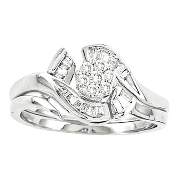 14kt White Gold Women's Round Diamond Cluster Bridal Wedding Engagement Ring Band Set 1/3 Cttw - FREE Shipping (US/CAN)-Gold & Diamond Wedding Ring Sets-5-JadeMoghul Inc.