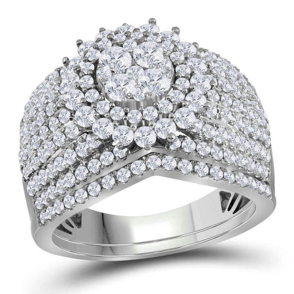 14kt White Gold Women's Round Diamond Cluster Bridal Wedding Engagement Ring Band Set 2.00 Cttw - FREE Shipping (US/CAN)-Gold & Diamond Wedding Ring Sets-JadeMoghul Inc.