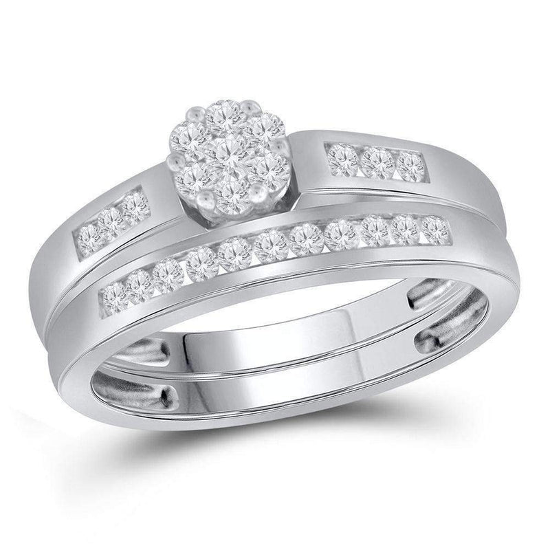 14kt White Gold Women's Round Diamond Cluster Bridal Wedding Engagement Ring Band Set 3/8 Cttw - FREE Shipping (US/CAN)-Wedding Jewelry-5-JadeMoghul Inc.