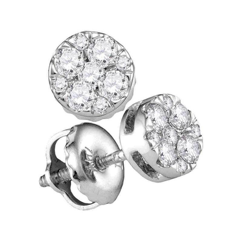 14kt White Gold Women's Round Diamond Cluster Earrings 1-4 Cttw - FREE Shipping (USA/CAN)-Gold & Diamond Earrings-JadeMoghul Inc.