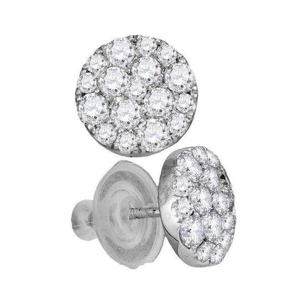 14kt White Gold Women's Round Diamond Cluster Earrings 1.00 Cttw - FREE Shipping (USA/CAN)-Gold & Diamond Earrings-JadeMoghul Inc.