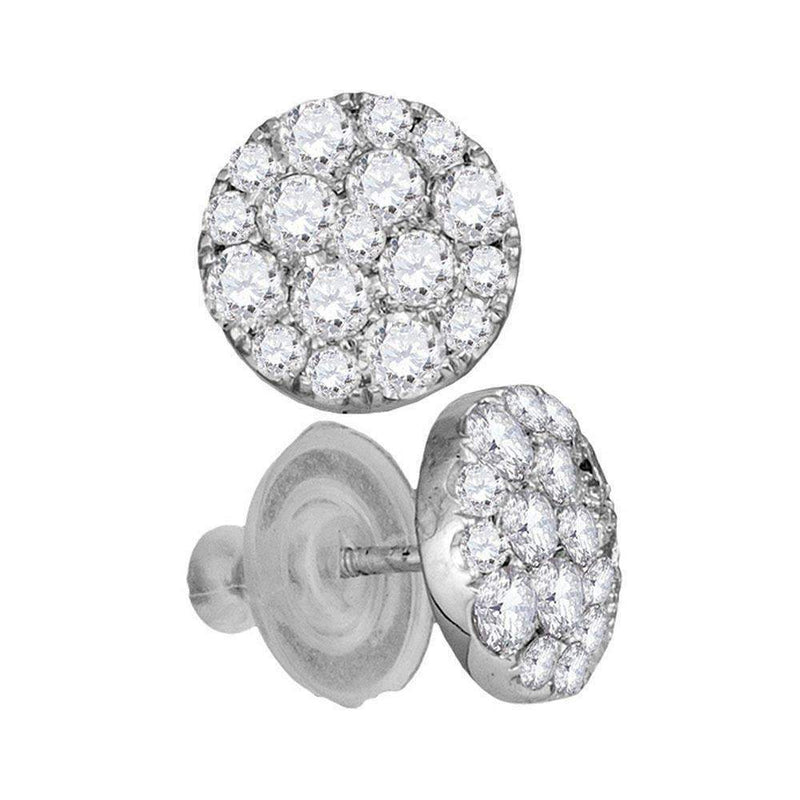 14kt White Gold Women's Round Diamond Cluster Earrings 1.00 Cttw - FREE Shipping (USA/CAN)-Gold & Diamond Earrings-JadeMoghul Inc.