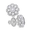 14kt White Gold Women's Round Diamond Cluster Earrings 1.00 Cttw - FREE Shipping (USA/CAN)-Gold & Diamond Earrings-JadeMoghul Inc.