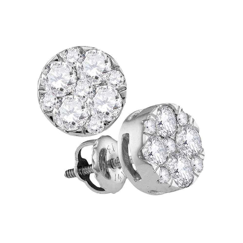 14kt White Gold Women's Round Diamond Cluster Earrings 1.00 Cttw - FREE Shipping (USA/CAN)-Gold & Diamond Earrings-JadeMoghul Inc.