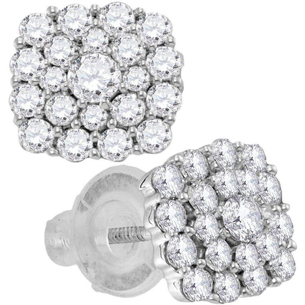 14kt White Gold Women's Round Diamond Cluster Earrings 1.00 Cttw - FREE Shipping (USA/CAN)-Gold & Diamond Earrings-JadeMoghul Inc.