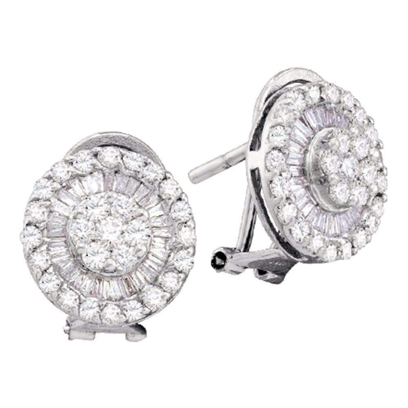 14kt White Gold Women's Round Diamond Cluster French-clip Earrings 1-1-10 Cttw - FREE Shipping (US/CAN)-Gold & Diamond Earrings-JadeMoghul Inc.