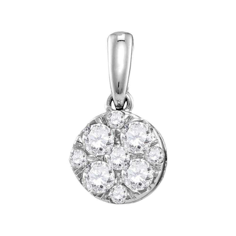 14kt White Gold Women's Round Diamond Cluster Pendant 1-2 Cttw - FREE Shipping (US/CAN)-Gold & Diamond Pendants & Necklaces-JadeMoghul Inc.