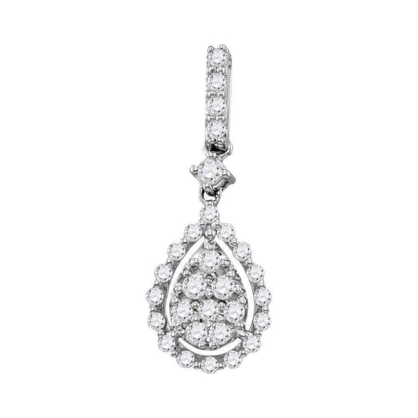 14kt White Gold Women's Round Diamond Cluster Pendant 1-2 Cttw - FREE Shipping (US/CAN)-Gold & Diamond Pendants & Necklaces-JadeMoghul Inc.