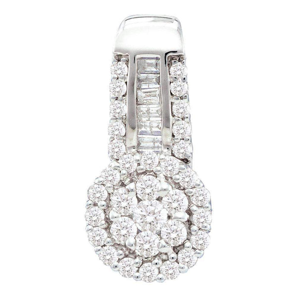 14kt White Gold Women's Round Diamond Cluster Pendant 1-2 Cttw - FREE Shipping (US/CAN)-Gold & Diamond Pendants & Necklaces-JadeMoghul Inc.