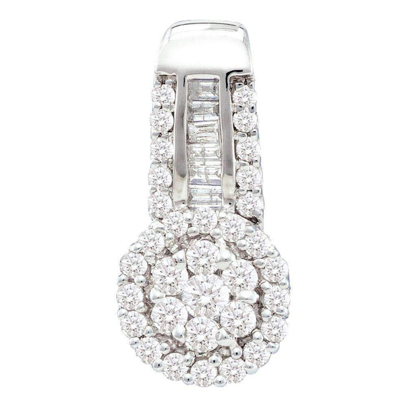 14kt White Gold Women's Round Diamond Cluster Pendant 1-2 Cttw - FREE Shipping (US/CAN)-Gold & Diamond Pendants & Necklaces-JadeMoghul Inc.