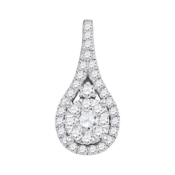 14kt White Gold Women's Round Diamond Cluster Pendant 5-8 Cttw - FREE Shipping (US/CAN)-Gold & Diamond Pendants & Necklaces-JadeMoghul Inc.